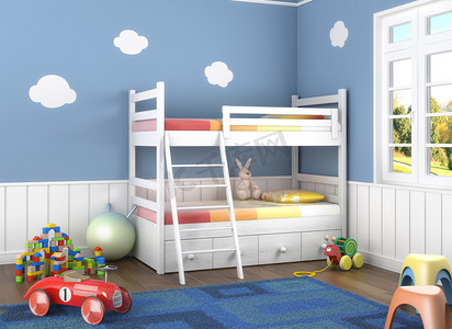 Blue children´s room with toys