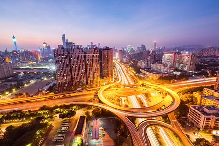 广州黄埔立交路全景夜景