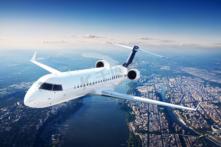 飞机ppt模板摄影照片_私人喷气式飞机在蓝色的天空