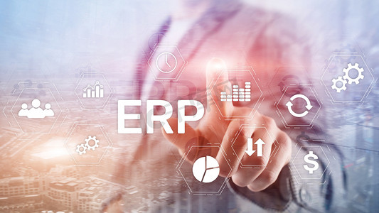 ERP系统，背景模糊的企业资源规划。业务自动化和创新概念.