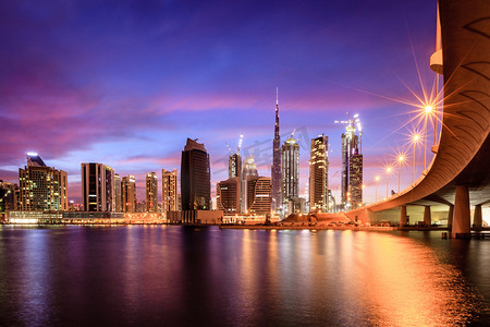迪拜摄影照片_迪拜市中心夜景