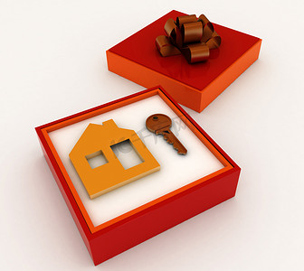 键和符号的房子在红色礼品盒