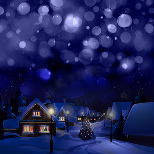 蓝色光芒摄影照片_冬季景观。圣诞快乐!