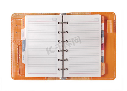 书翻页摄影照片_橙色活页夹纸质螺旋笔记本