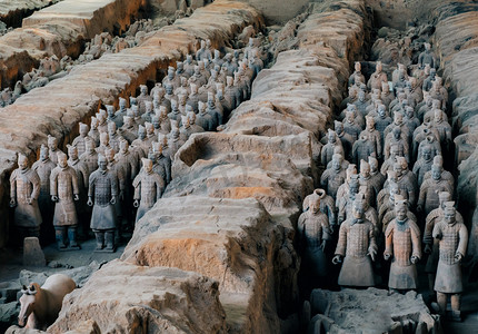 士兵的兵马俑雕塑集团在西安，中国