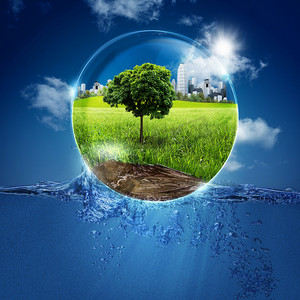 环保气泡的绿色世界概念图