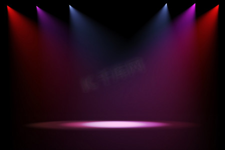 黑色背景上的 3d 舞台灯。
