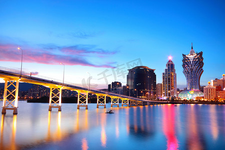 澳门城市景观桥梁和摩天大楼澳门，亚洲的.