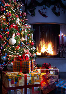 圣诞树摄影照片_圣诞树和圣诞礼物
