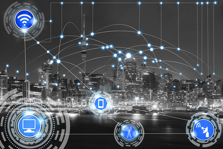 智能城市无线通信网络, 具有图形显示物联网和信息通信技术 (Ict) 在背景下对现代城市建筑的概念.