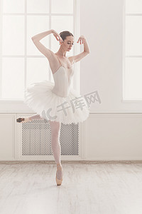 古典芭蕾舞摄影照片_美丽的芭蕾舞演员在普安特，古典芭蕾舞蹈