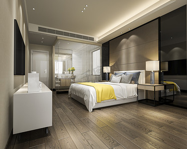 3d 渲染现代豪华黄色卧室套房和浴室