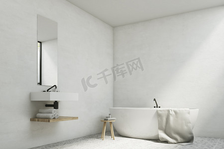 浴室玻璃摄影照片_白色浴室洗手盆和浴缸