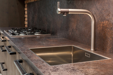 现代设计师铬在不锈钢厨房水槽水龙头