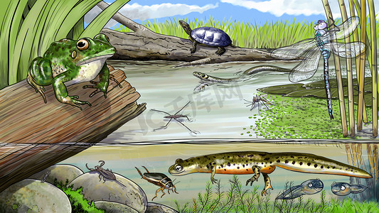 青蛙卡通图摄影照片_池塘的生活
