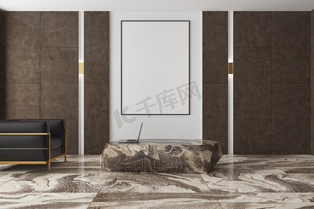 白色和褐色客厅, 大理石地板, 海报