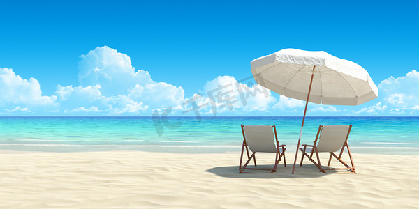 躺椅和沙滩上的伞.