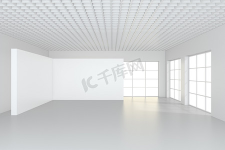 白色与空白广告牌清洁室内。3d 渲染