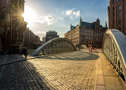 汉堡 speicherstadt 的建筑、仓库和办公室