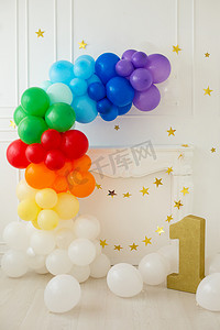 庆祝气球摄影照片_派对用气球彩虹色