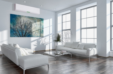 瓷砖摄影照片_现代室内空调3d 渲染插图