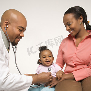 摄影照片_女孩得到医生检查母婴儿童