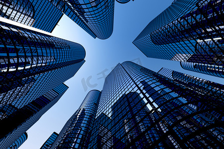 商务楼摄影照片_3d反射式摩天大楼、 商务办公楼宇.
