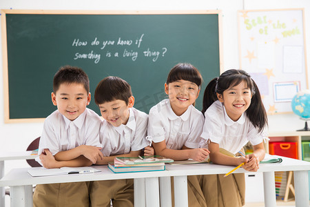 大半身摄影照片_小学生在教室里学习