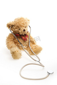 静物玩具熊戴听诊器