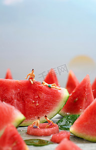 西瓜冰西瓜冰摄影照片_节气夏至西瓜水果微观摄影图配图