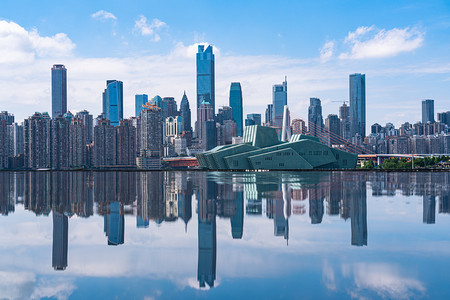 重庆城市CBD建筑天空之镜倒影摄影图配图