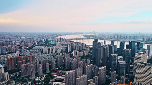市民中心摄影照片_航拍杭州地标CBD市民中心城市天际线楼房建筑