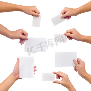 空白卡片在手中的集合