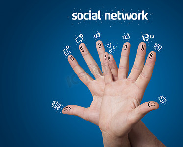 快乐集团的手指表情与社会网络符号和图标