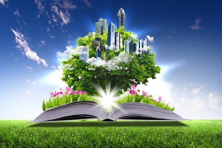 打开书与绿色的自然世界