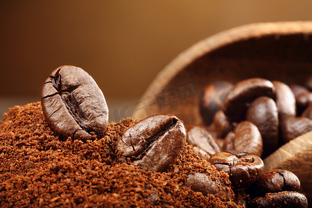 咖啡豆宏观上的褐色背景
