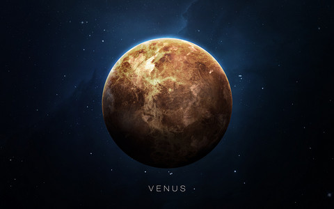 宇宙元素摄影照片_金星-高分辨率3D图像显示了太阳系的行星.这个图像元素由NASA提供.