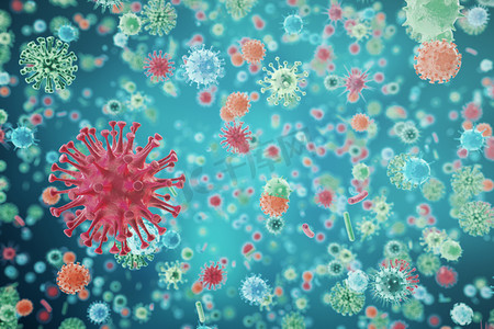 病毒在被感染的机体，病毒病流行，病毒抽象背景。3d 渲染