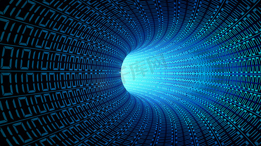 在公路隧道蓝抽象速度运动中的二进制码号为技术背景, 数码数据在计算机。快速向光移动。3d 插图