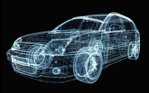 图标速度摄影照片_由发光线和点组成的抽象汽车
