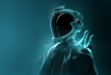 未来宇航员-先进技术。一个年轻的成年人在全空间探索装备的肖像。3d 插图.