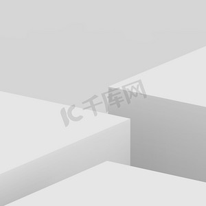 灰白色几何摄影照片_3D灰白色立方体和盒式讲台最小场景工作室背景.摘要三维几何形体图解绘制.网上商业产品的展示.