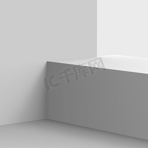 灰白色几何摄影照片_3D灰白色舞台场景最小工作室背景.摘要三维几何形体图解绘制.网上商业产品的展示.