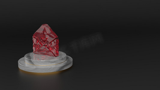 纸袋开封图标红色宝石符号3D渲染