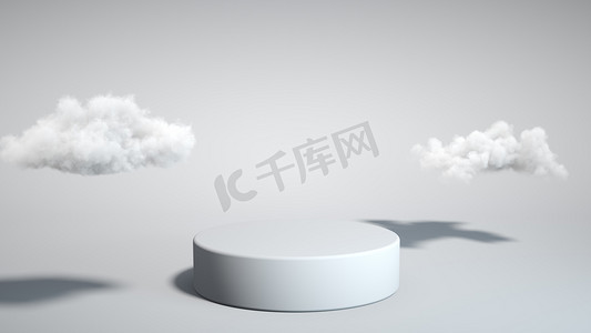 云彩3d摄影照片_白色的讲台，白底上有云彩。产品展台。插入你的产品。3d渲染.