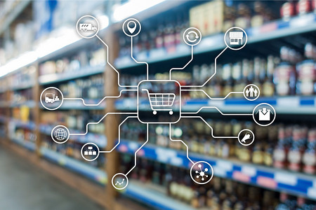 零售营销渠道电子商务购物自动化理念在模糊的超市背景下.