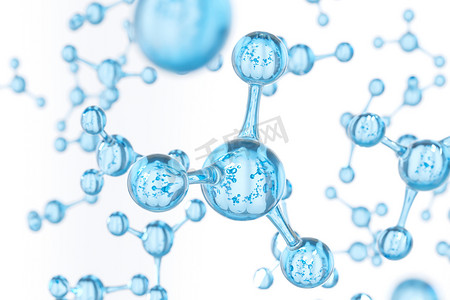 抽象分子设计清澈的蓝色水原子横幅或传单的抽象科学或医学3d渲染