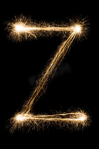 九九重阳节字体设计摄影照片_在黑色背景上的烟火字母表中的字母的英语字母 Z.
