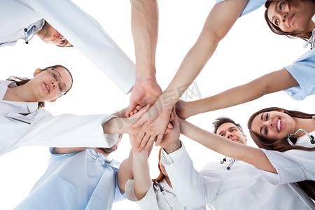 läkare och sjuksköterskor stapling händer医生和护士堆叠的手