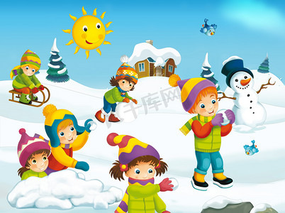卡通幼儿园摄影照片_冬季卡通儿童